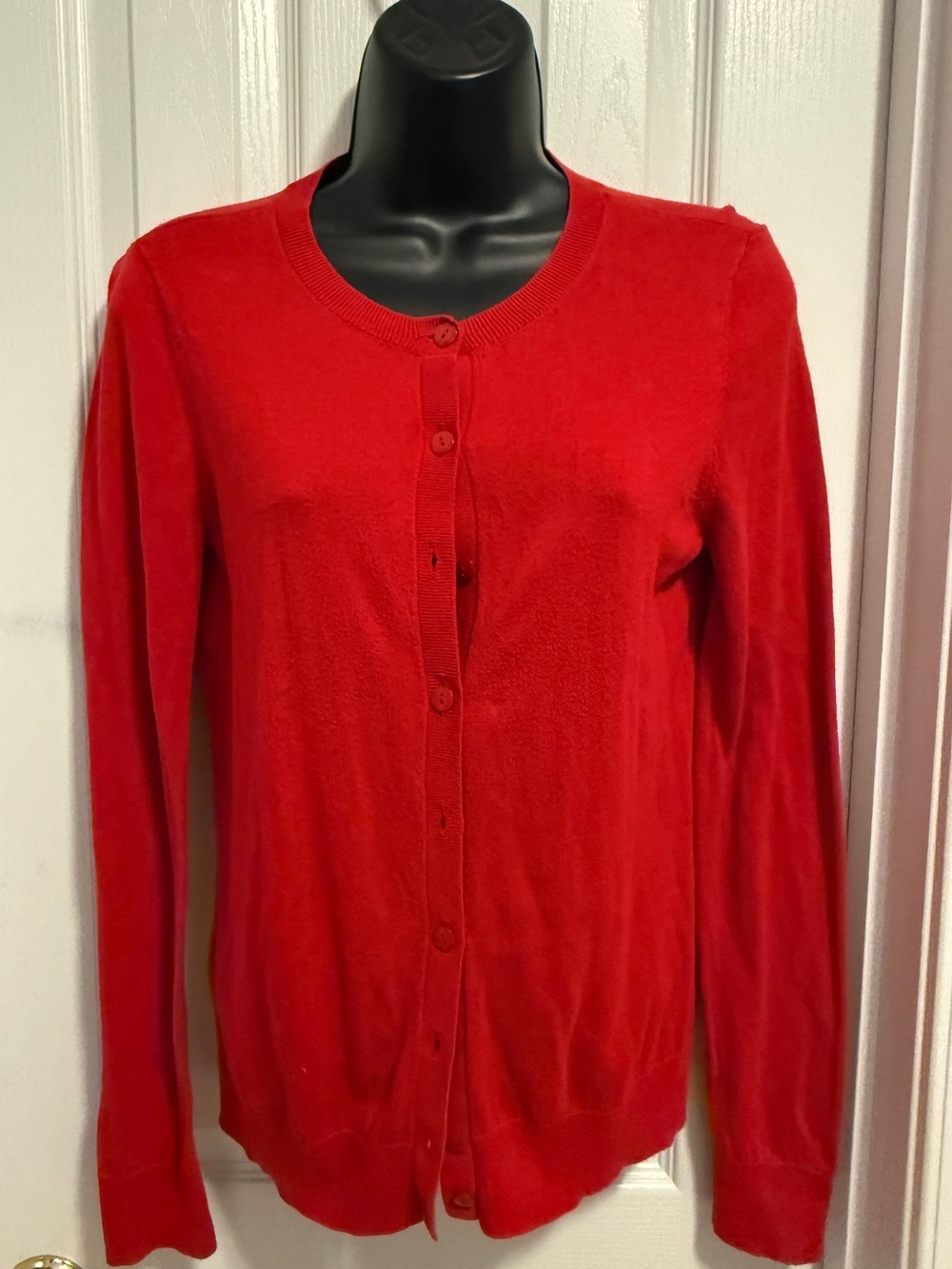 Loft Red Women's Crewneck Button Cardigan Sweater